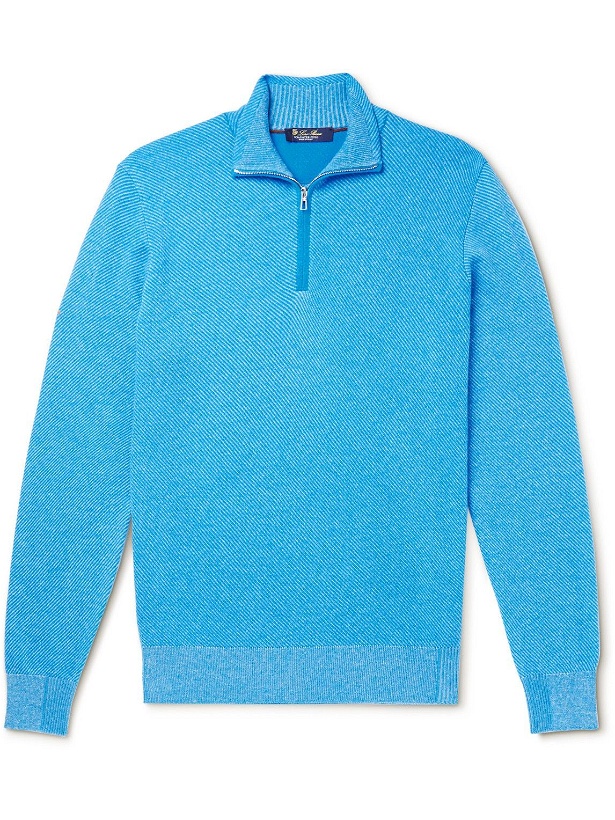 Photo: Loro Piana - Striped Cashmere Half-Zip Sweater - Blue