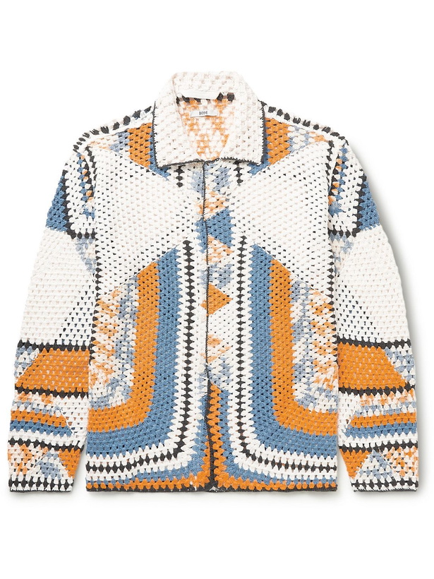 Photo: BODE - Gloucester Convertible-Collar Crocheted Cotton Overshirt - Multi