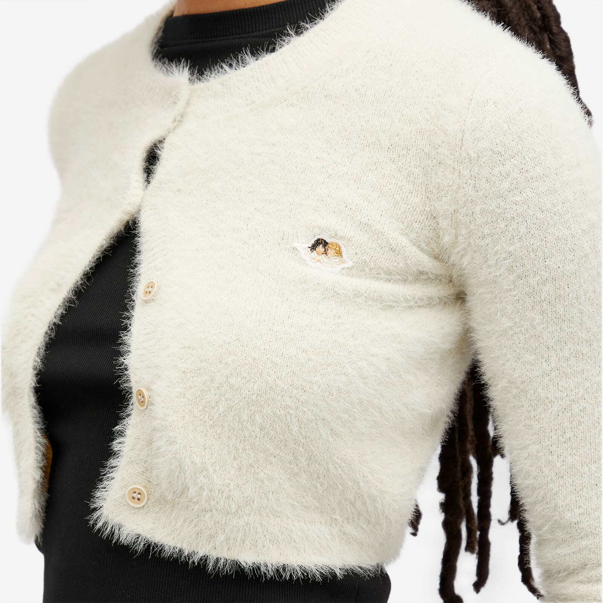 Fiorucci Women's Cropped Furry Knit Cardigan in Off White
