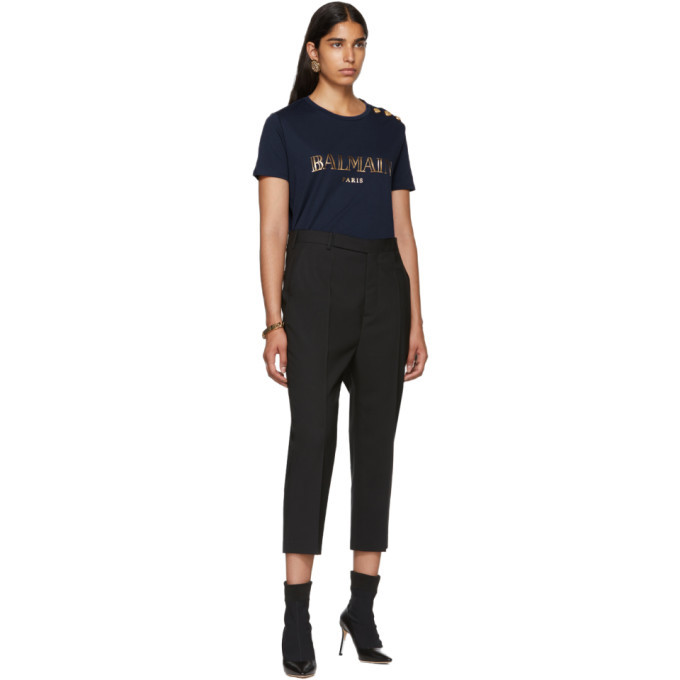 BALMAIN Ribbed Printed Sweatpants Navy - Clothing from Circle Fashion UK