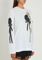 Simone Rocha Ribbon Rosette Printed Long-sleeve Cotton T-shirt White