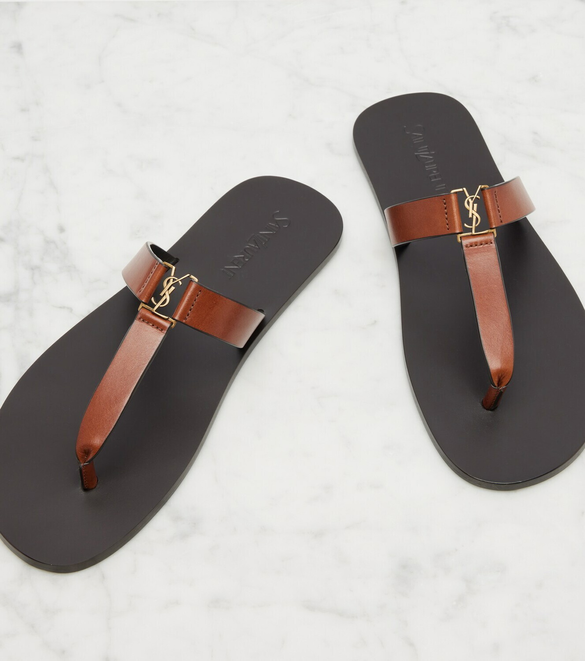 Saint Laurent Cassandre leather thong sandals