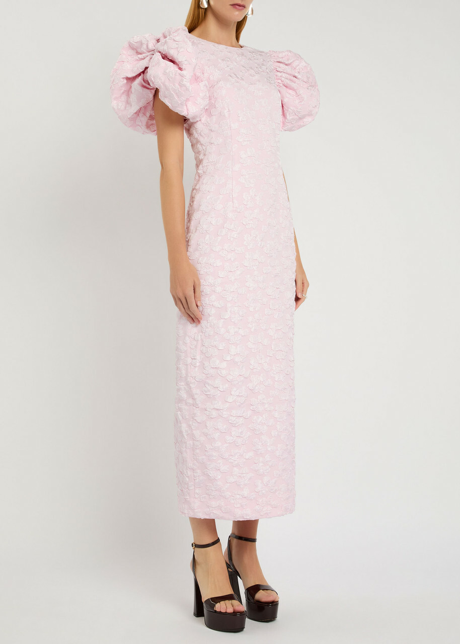 Rotate Sunday Puffy Floral-jacquard Midi Dress Pink