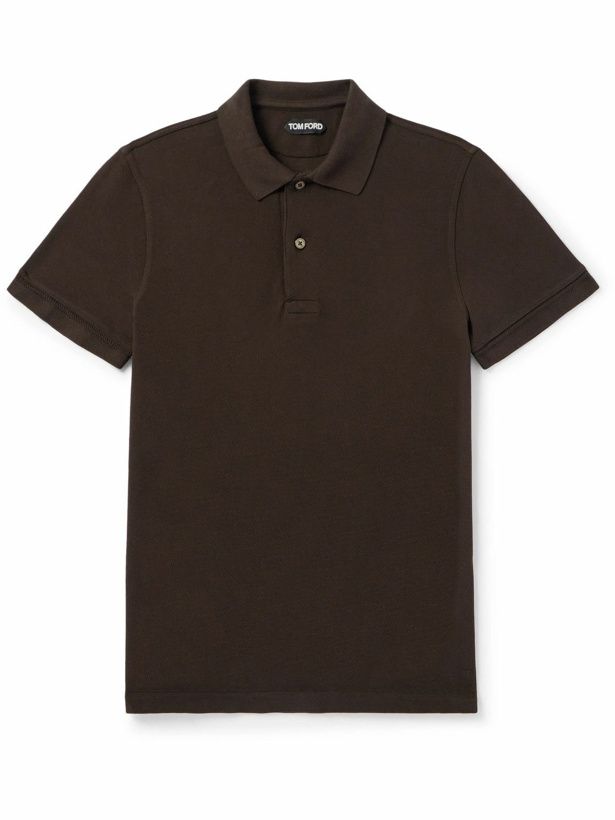 Photo: TOM FORD - Slim-Fit Garment-Dyed Cotton-Piqué Polo Shirt - Brown