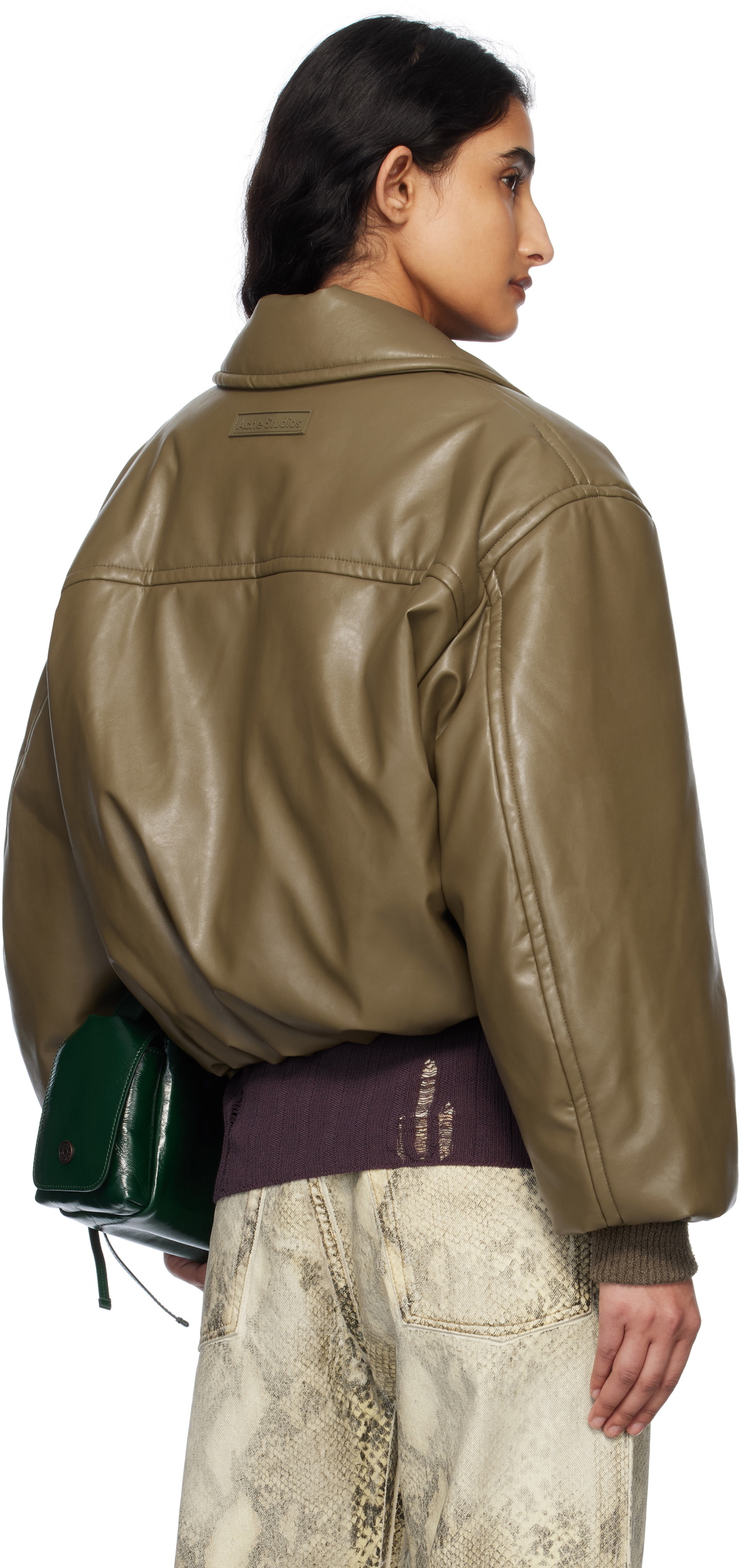 Acne Studios Khaki Coated Faux-Leather Bomber Jacket
