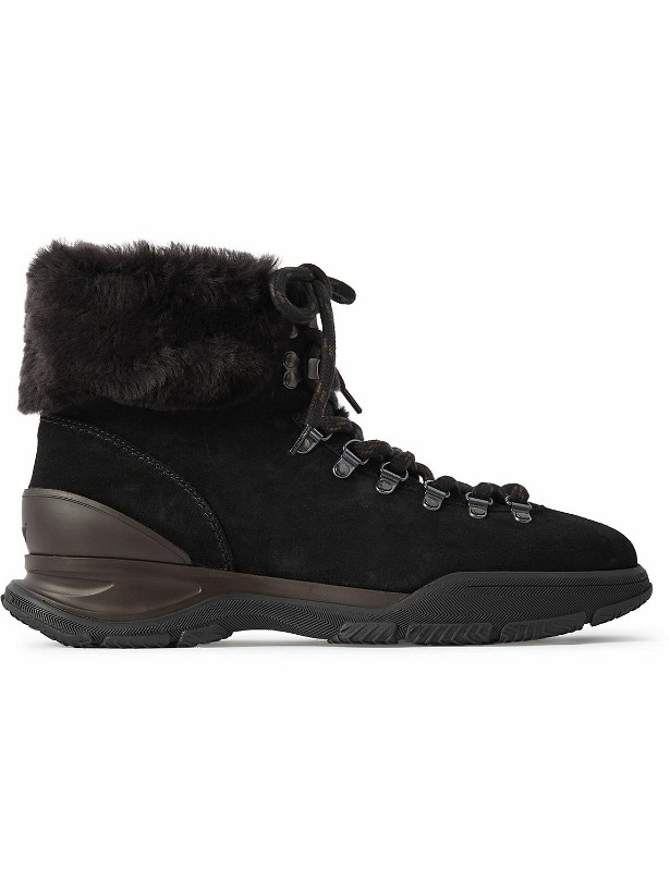 Photo: Brioni - Faux Fur-Trimmed Suede Hiking Boots - Black
