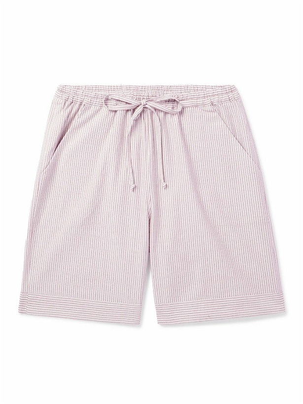Photo: Loretta Caponi - Straight-Leg Striped Cotton-Seersucker Drawstring Shorts - Pink