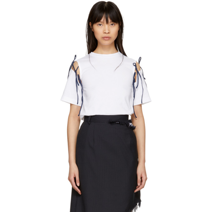 Facetasm SSENSE Exclusive White and Navy Tie T-Shirt