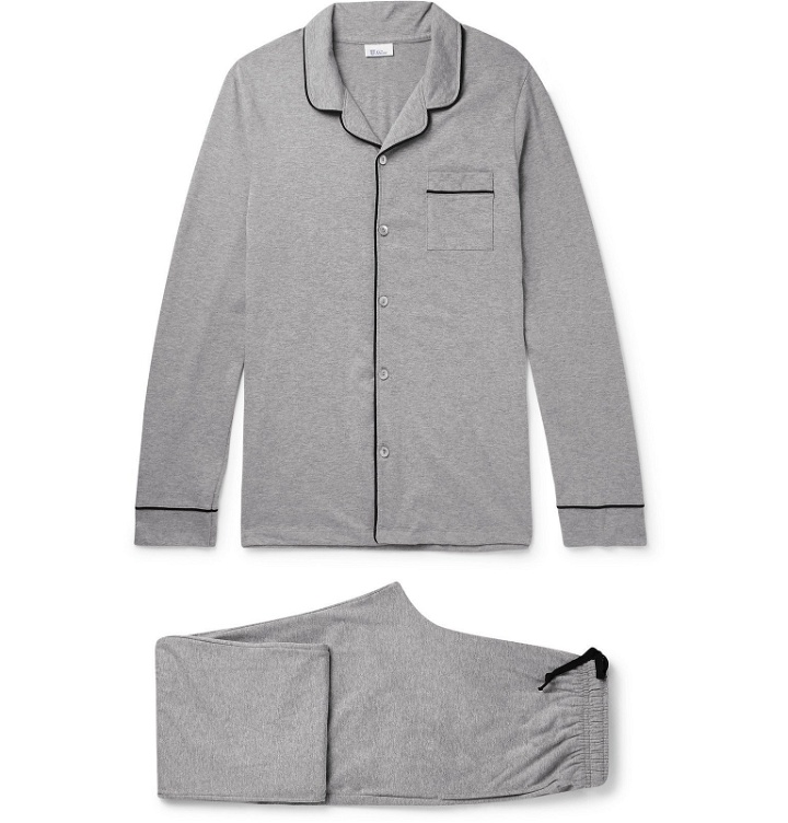 Photo: Schiesser - Friedolin Piped Mélange Cotton Pyjama Set - Gray