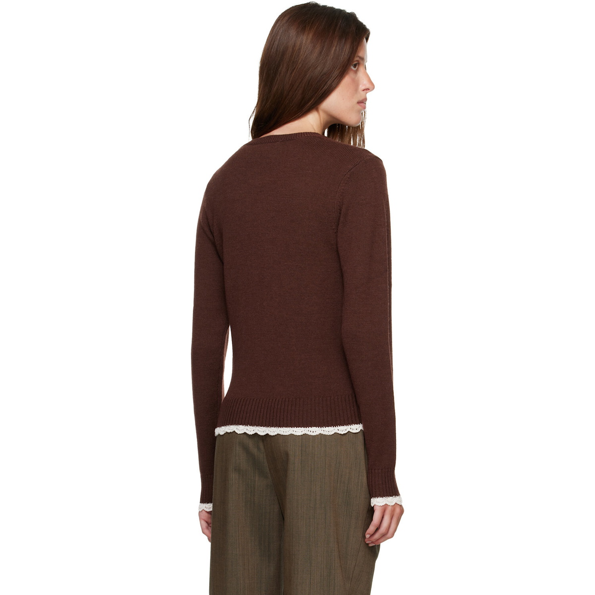 GANNI Brown Crewneck Wool Sweater