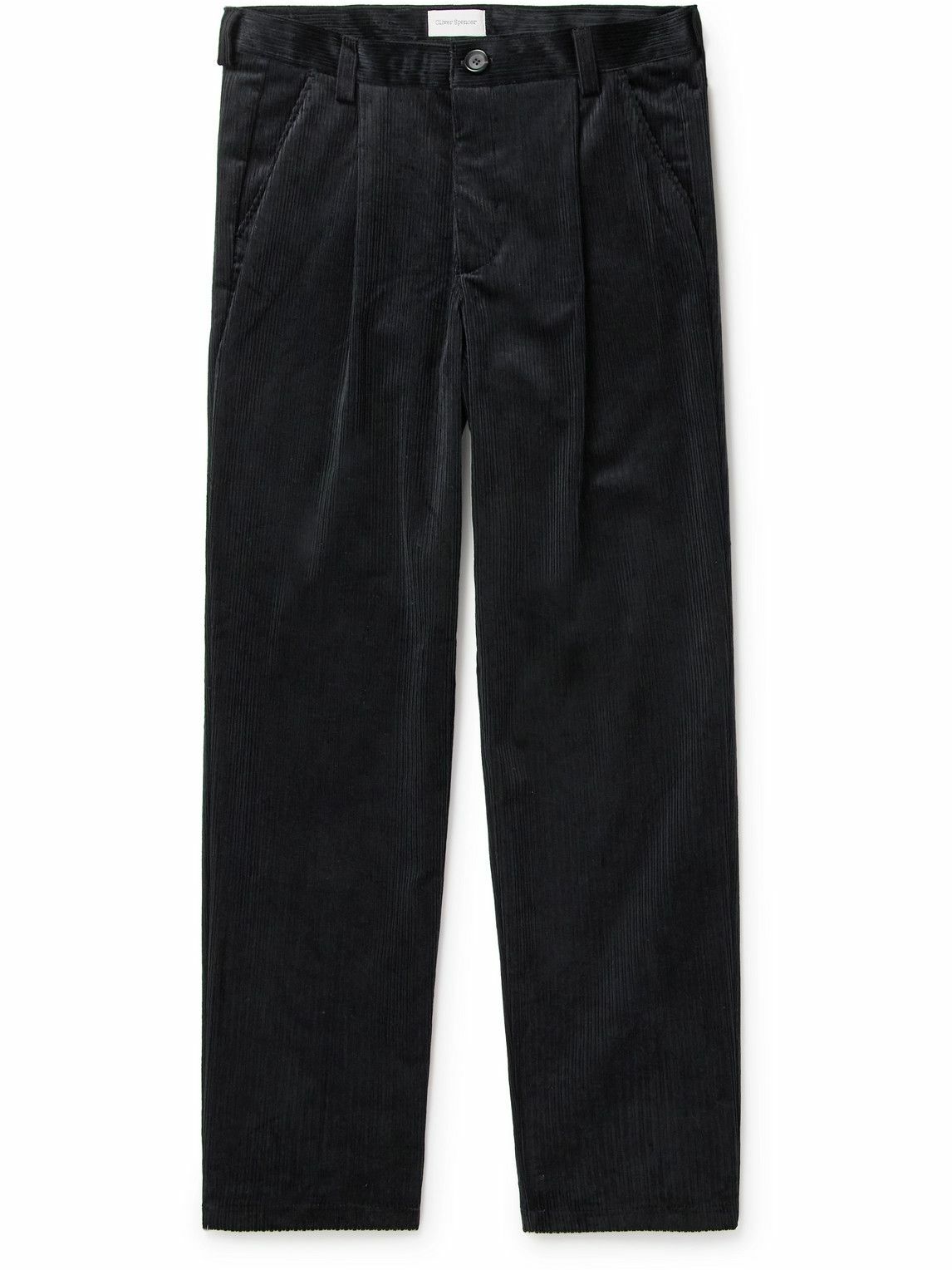 Oliver Spencer - Morton Straight-Leg Pleated Cotton-Corduroy Trousers - Black