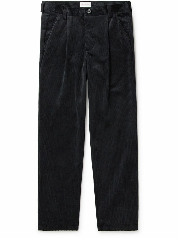 Photo: Oliver Spencer - Morton Straight-Leg Pleated Cotton-Corduroy Trousers - Black