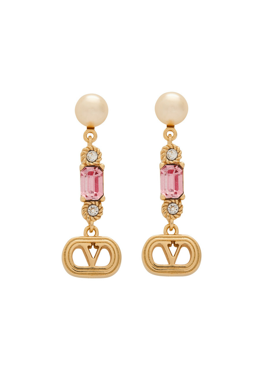 Valentino Garavani Ovalette Vlogo Swarovski Embellished Drop Earrings - Gold - One Size