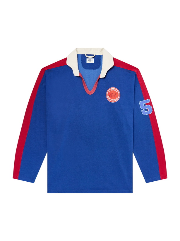 Photo: BODE - Lakewood Appliquéd Jersey Polo Shirt - Blue