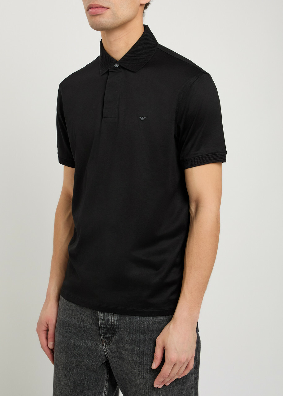Emporio Armani Logo-embroidered Jersey Polo Shirt Black