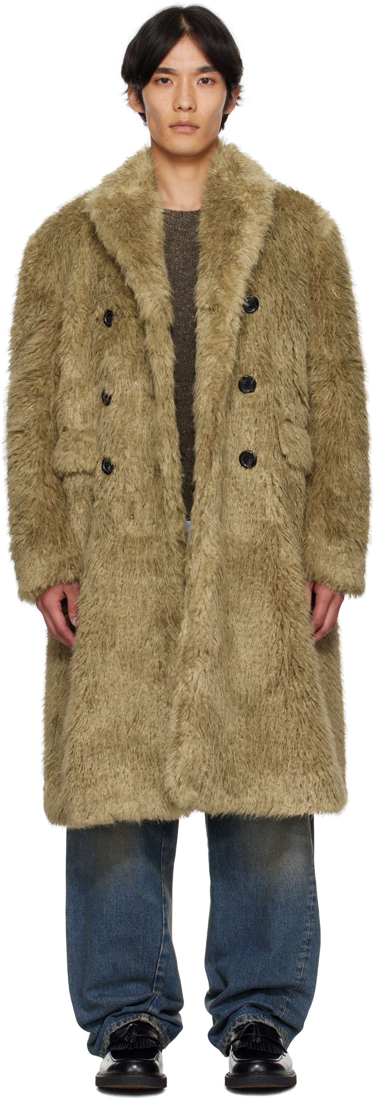 Andersson Bell Beige Fields Buttons Faux-Fur Coat