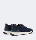 Santoni Leather-trimmed knitted sneakers