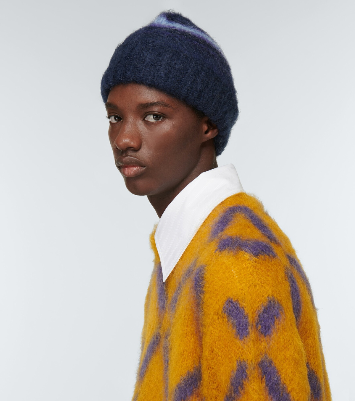 Marni Wool/Cashmere Wide Stripe Beanie Brown wool-cashmere fisherman main image 3