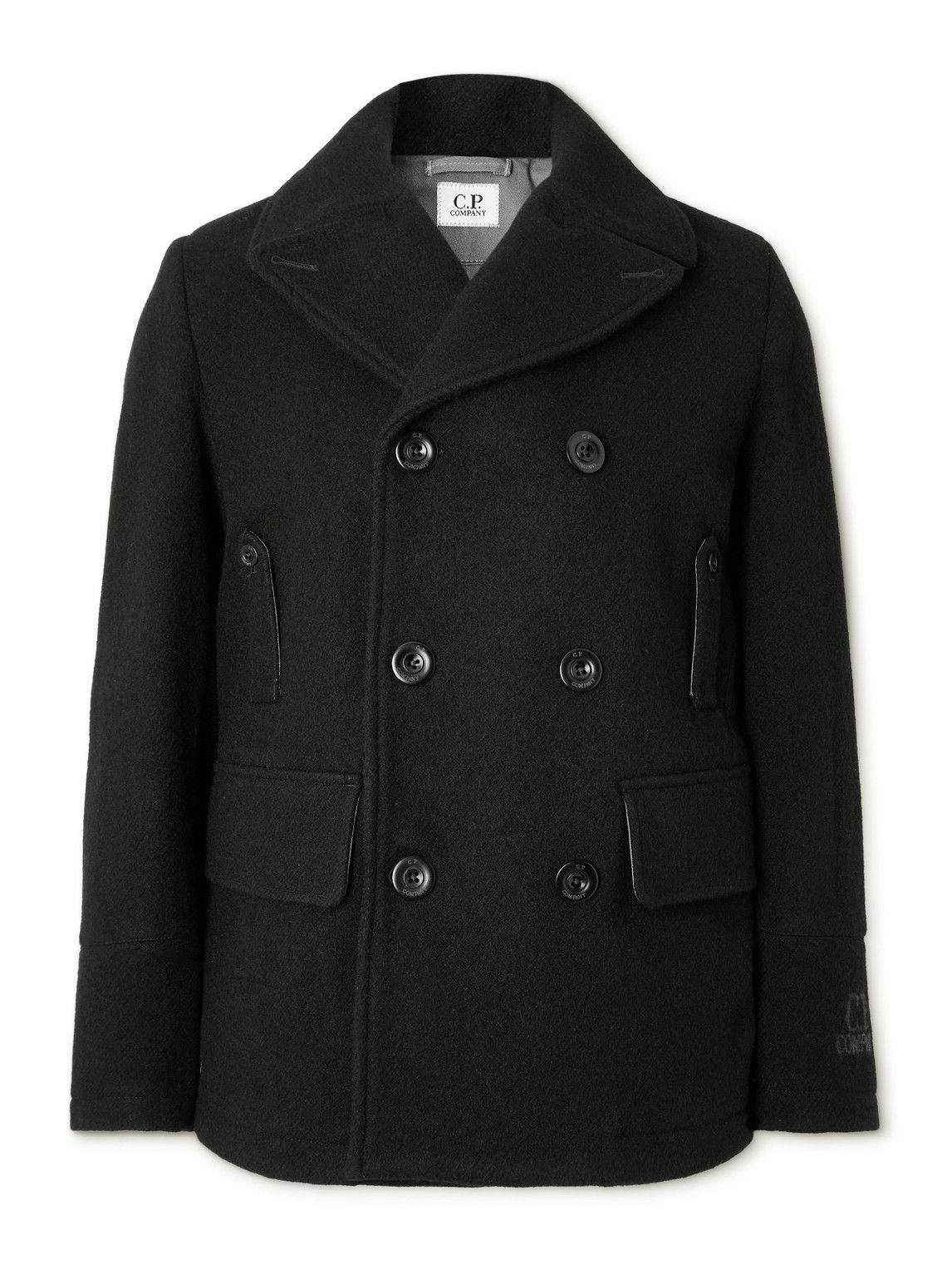 C.P. Company - Double-Breasted Brushed Virgin Wool Coat - Black
