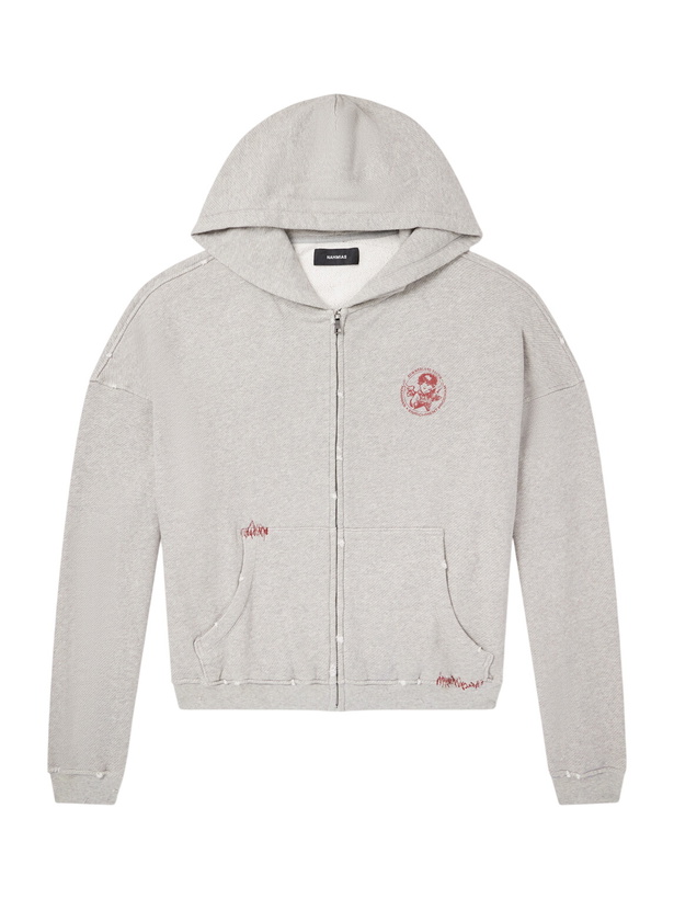 Photo: NAHMIAS - Youth Enrichment Logo-Print Cotton-Jersey Zip-Up Hoodie - Gray
