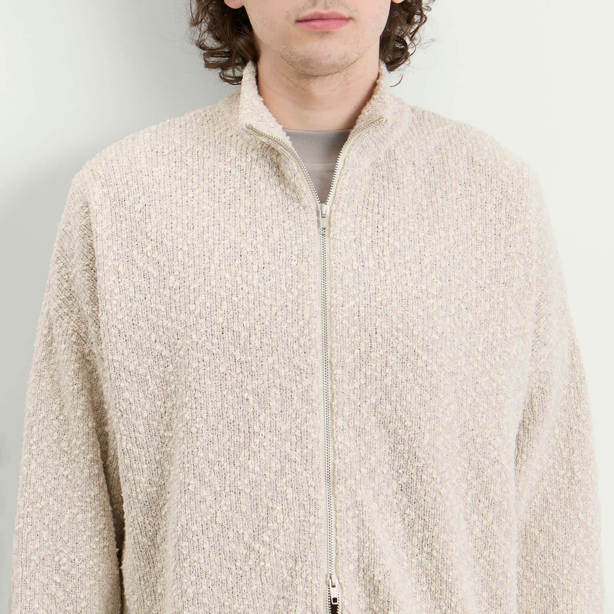 Picante Men's Boucle Funnel Zip Through Knit in Grey