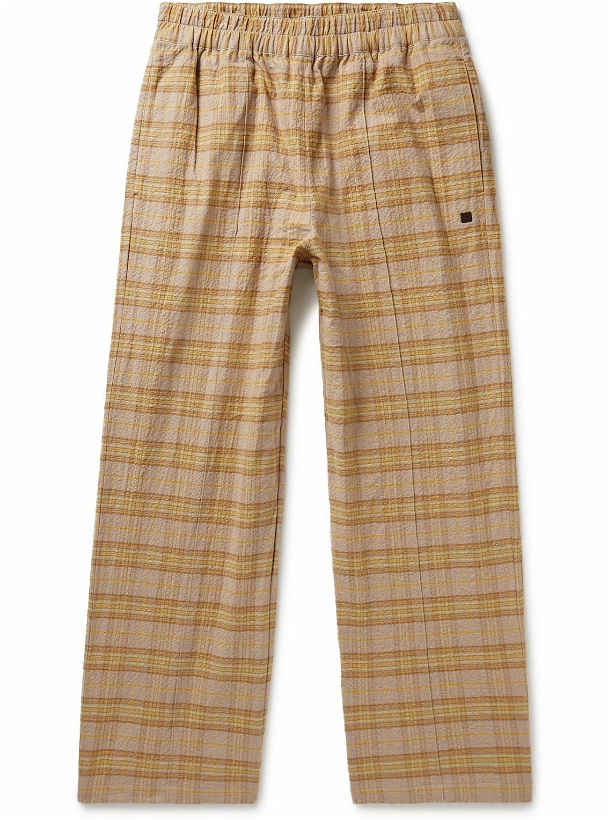 Photo: Acne Studios - Straight-Leg Checked Crinkled Cotton-Blend Flannel Trousers - Brown