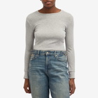 DONNI. Women's Baby Rib Scallop Long Sleeve Top in Heather Grey