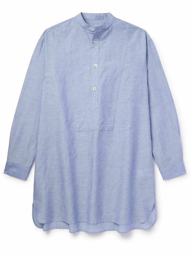Photo: Loro Piana - Suwako Grandad-Collar Striped Linen and Cotton-Blend Shirt - Blue