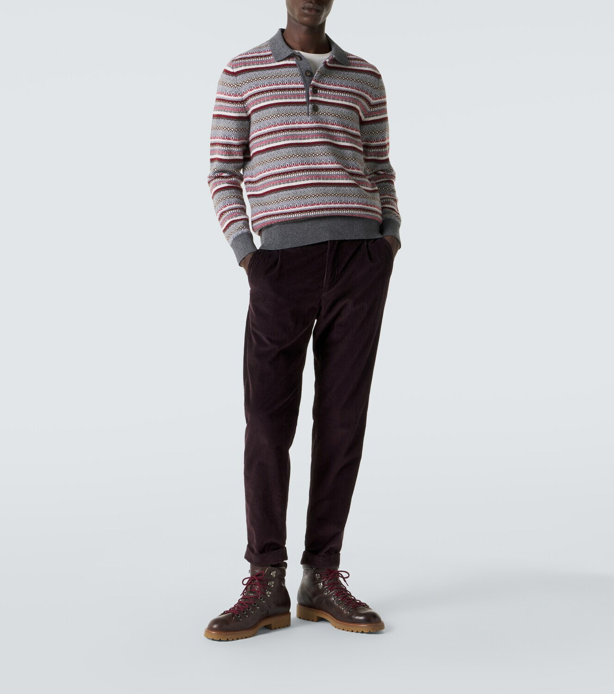 Eleventy Striped wool jacquard polo sweater