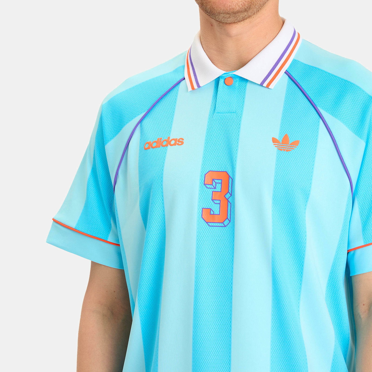 Adidas Men's Jacquard Stripe Jersey in Bright Cyan