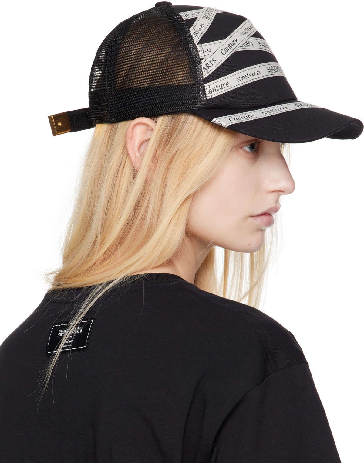 Balmain Black Cotton Ribbon Motif Cap