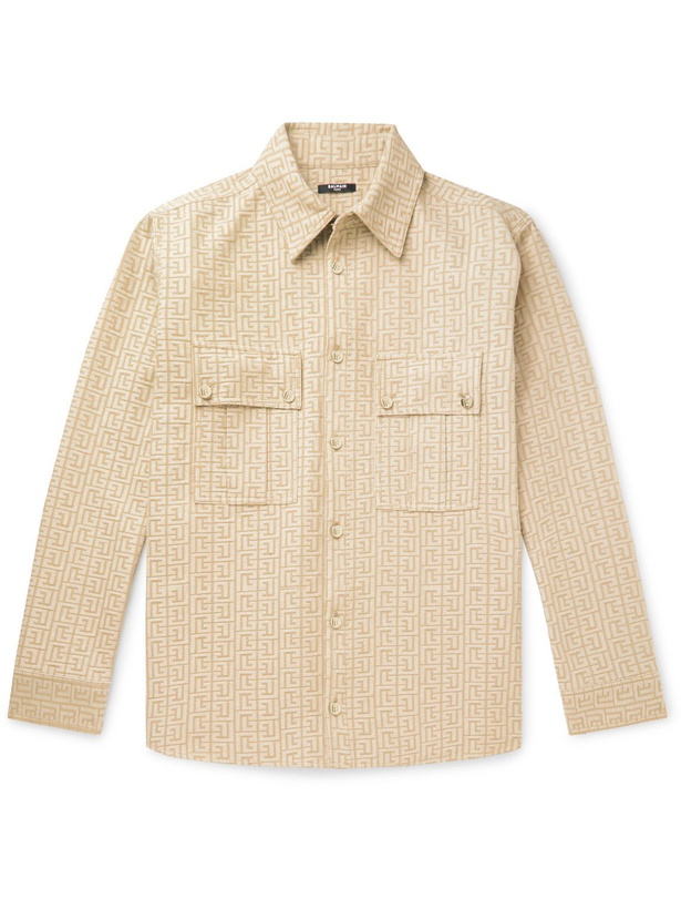 Photo: Balmain - Logo-Print Cotton Overshirt - Brown