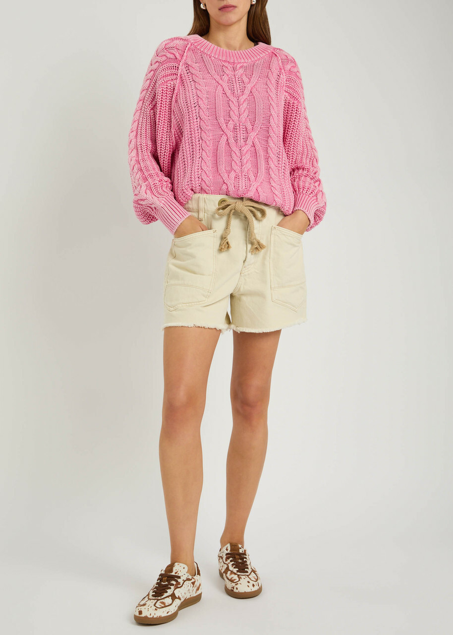 Free People Moxie Drawstring Denim Shorts Cream