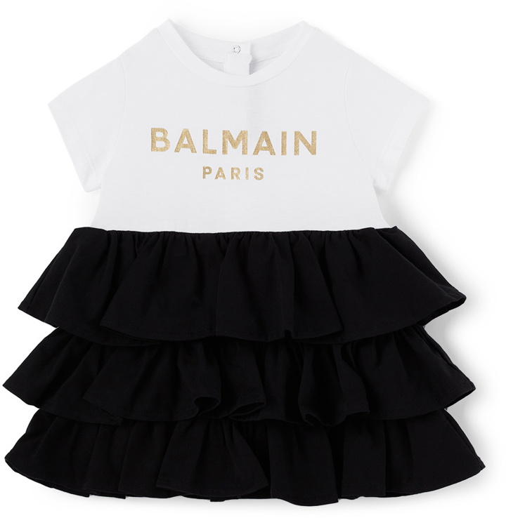 Photo: Balmain Baby White & Black Ruffle Logo Tutu Dress