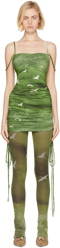 Photo: PRISCAVera Green Ruched Printed Birds Dress