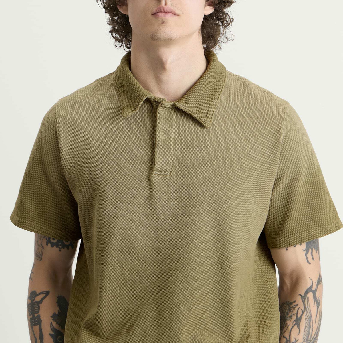 Les Tien Men's Pique Cotton Tennis Polo Shirt in Military Ice