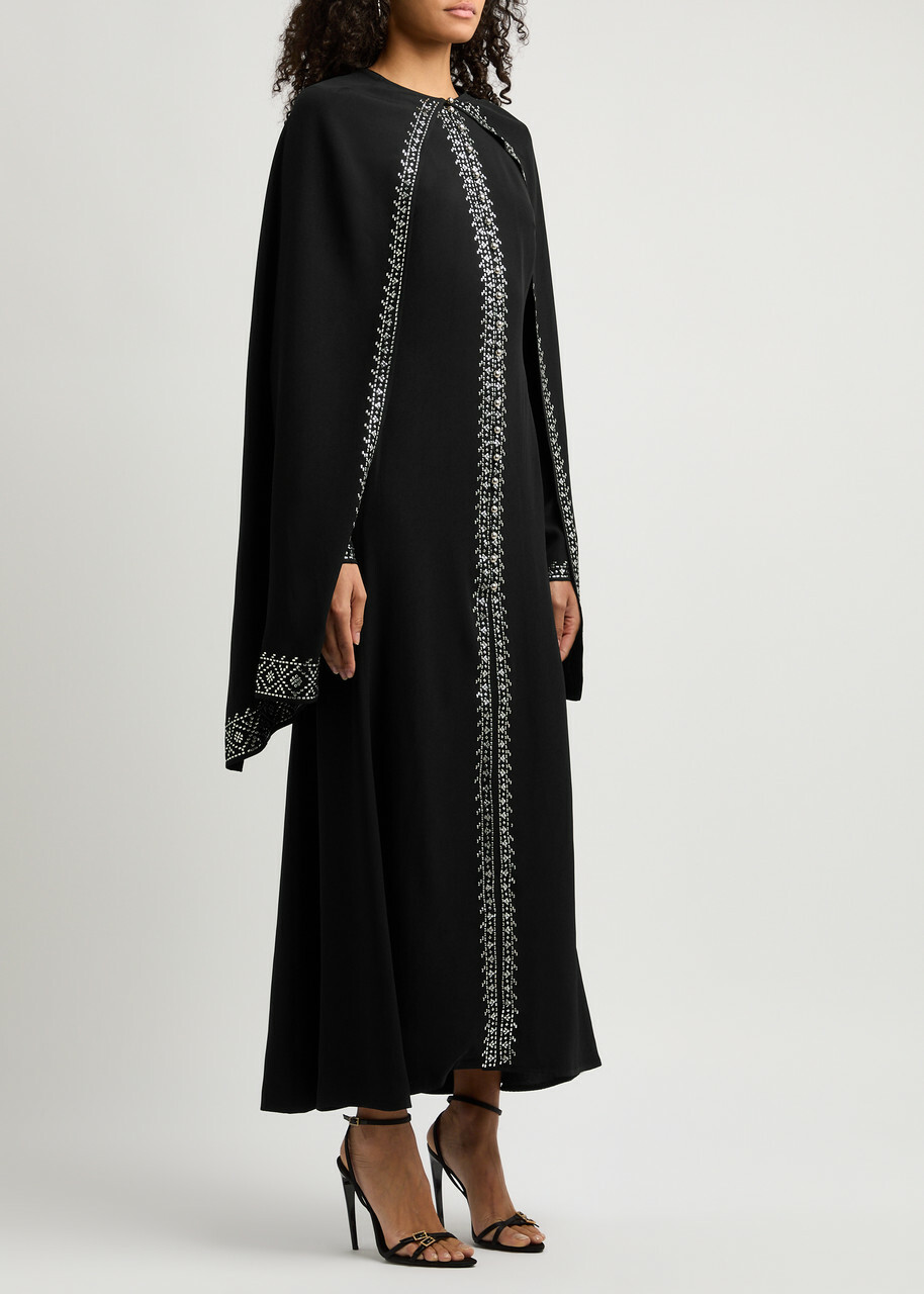 knee length dresses for ladies Happy Clothing Embellished Dusty Mesh Maxi Dress with Cape main image 1