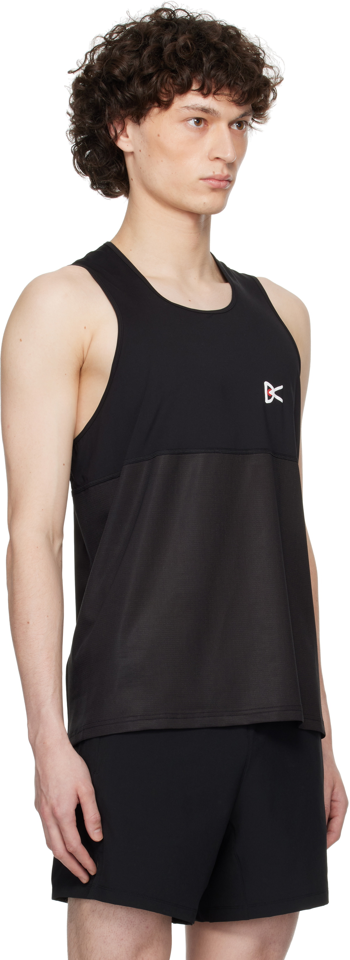 District Vision Black Panelled Mesh Singlet Tank Top