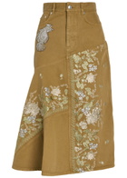 Erdem Floral-embroidered Denim Midi Dress Camel