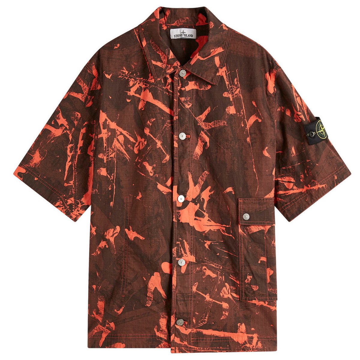 Stone Island Men's Scan Camo Ripstop-OVD Short Sleeve Shirt in Black