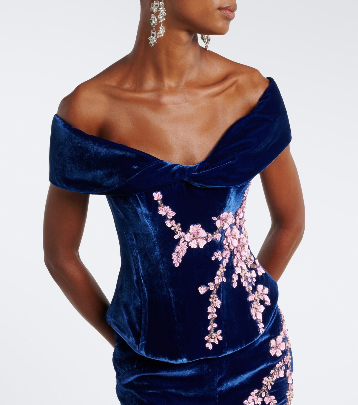 Costarellos Rielle embellished floral-appliqué velvet gown