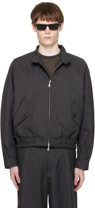 Photo: COOR Gray Striped Wool Blend Harrington Jacket