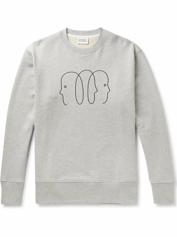 Photo: Norse Projects - Geoff McFetridge Faces Embroidered Organic Cotton-Jersey Sweatshirt - Gray
