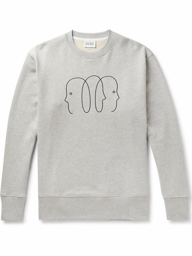 Photo: Norse Projects - Geoff McFetridge Faces Embroidered Organic Cotton-Jersey Sweatshirt - Gray