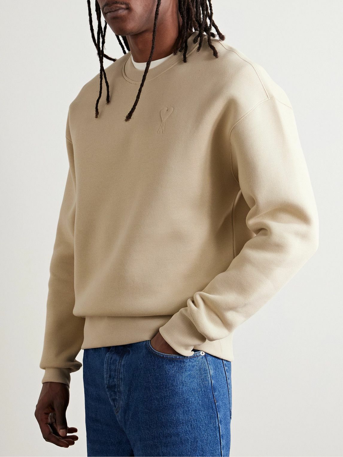 AMI PARIS - Logo-Embroidered Cotton-Blend Jersey Sweatshirt
