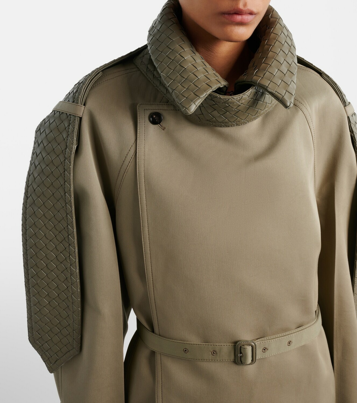 Bottega Veneta Intrecciato leather-trimmed trench coat