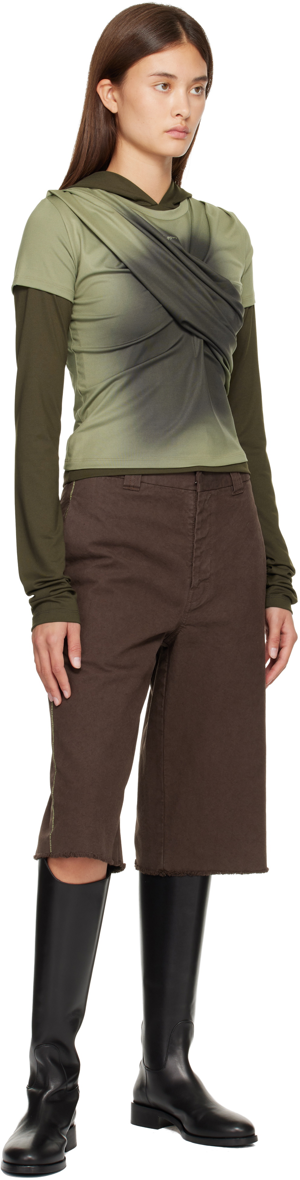 Andersson Bell Khaki Gathered Jersey Hoodie & T-shirt Set