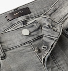 AMIRI - Skinny-Fit Velvet-Trimmed Distressed Stretch-Denim Jeans - Gray