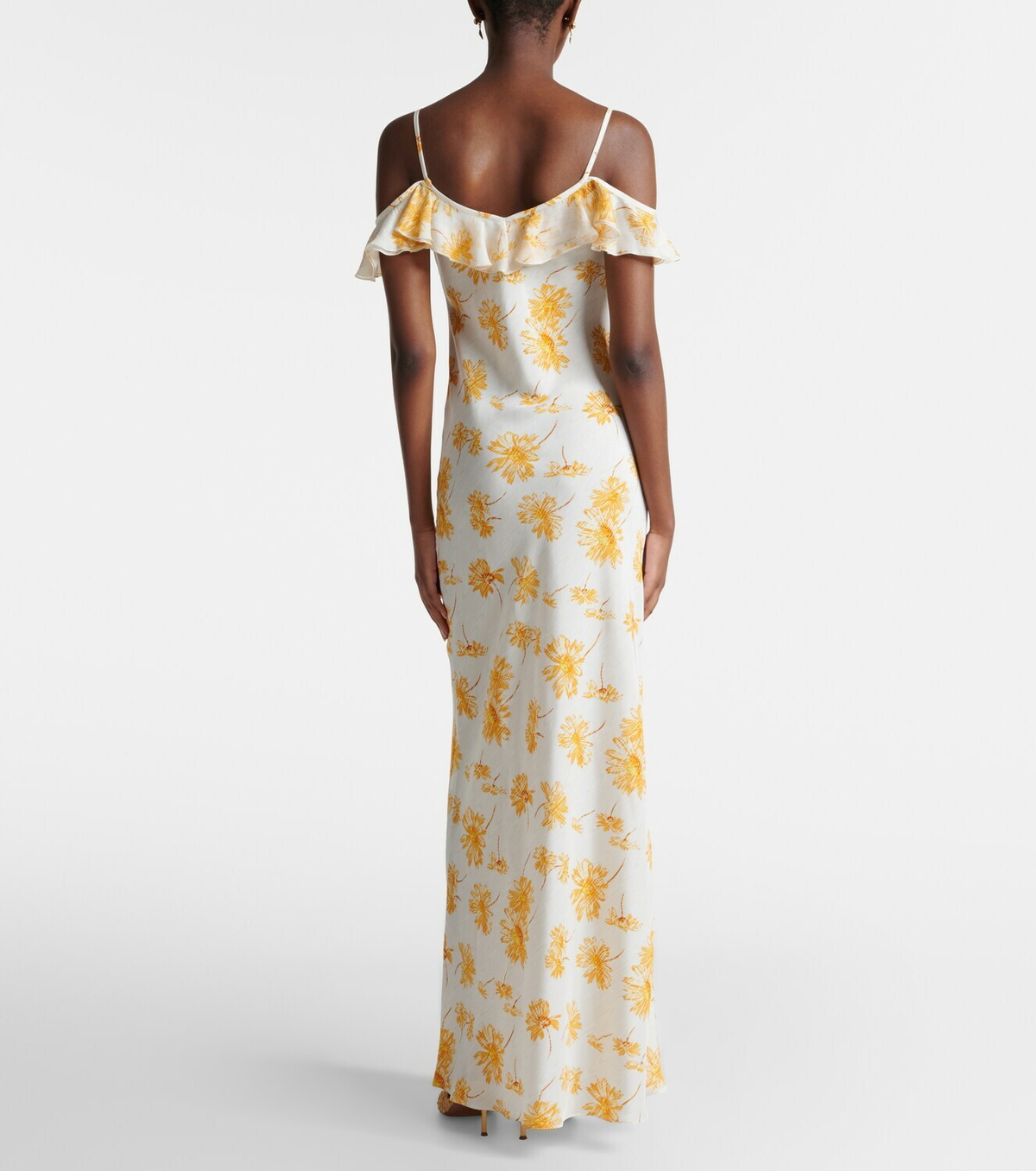 Rodarte Floral ruffled silk moiré slip dress