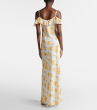 Rodarte Floral ruffled silk moiré slip dress